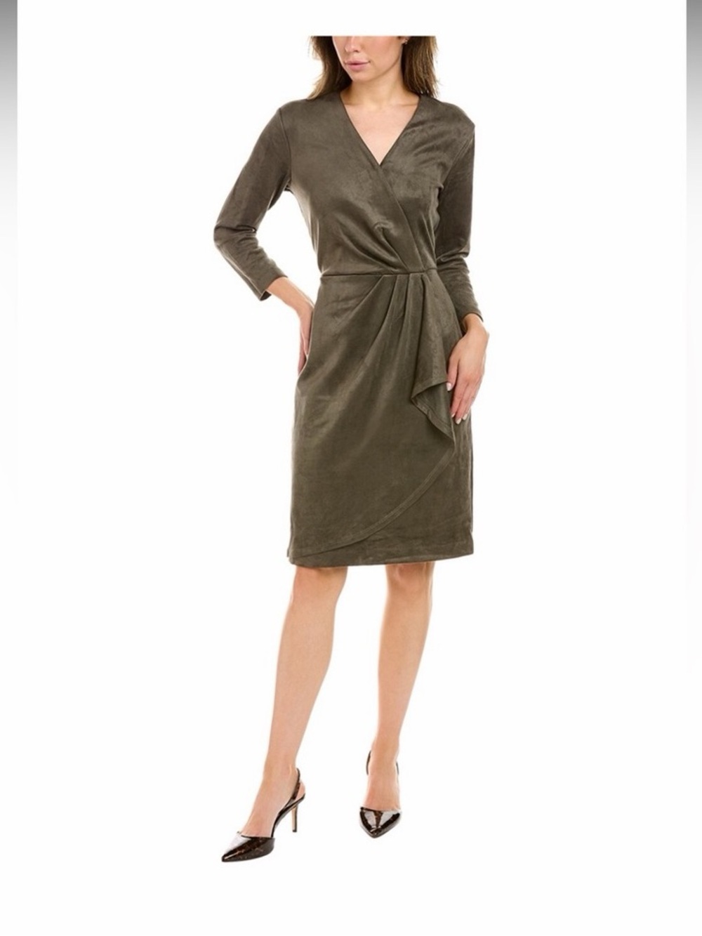 J. McLaughlin Olive Wrap-Style Faux Suede Midi Dress Size Small BNWT